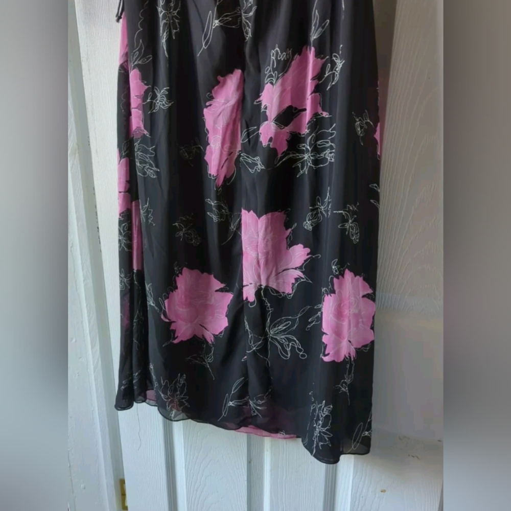 Menu 👗Designer Floral Sleeveless Dress Size 16 Black Pink White Fully lined - Picture 4 of 13